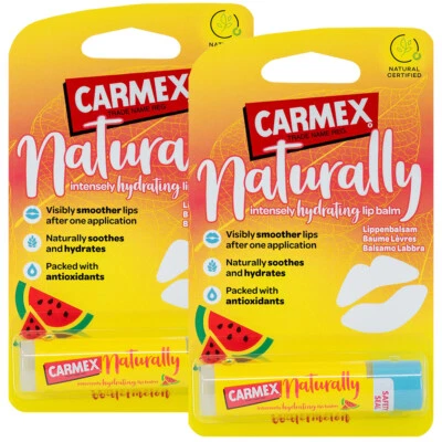 2x Carmex NATURALLY Sandía Bálsamo Labial Hidratante Natural Barra Hidratante 4.25g Foto 1 de 4