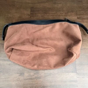 Sondra Roberts Squared Vegan Leather Brown Suede Clutch Purse Makeup Bag Travel - Picture 1 of 6