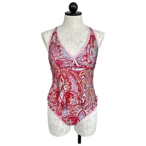 Athleta Tankini Set Paisley Racerback Swimsuit Two Piece Pink & Green Size Med - Picture 1 of 14