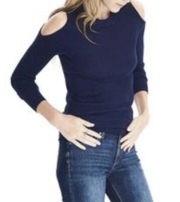 Banana Republic Cold Shoulder Sweater Merino Wool XXS Navy Blue NWT - Imagem 1 de 4