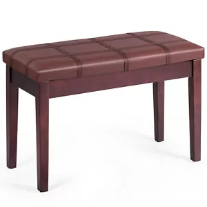 PU Leather Piano Keyboard Bench Padded Cushion Double Seat Storage - Picture 1 of 7