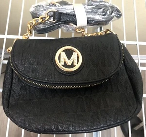 MKF Collection By Mia K Brown Small Black Crossbody Bag Gold Accents New - Picture 1 of 10
