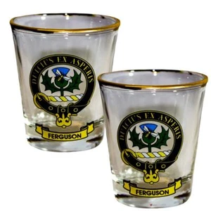 Juego de 2 totes de whisky Shot Glass Ferguson Clan Crest hechas en Escocia - Imagen 1 de 3