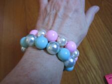 Big Bead Plastic Bracelets Elastic Stretch Aqua Pink 'Pearl' Fashion Jewelry 2