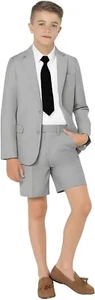 Boy‘s Suits Set Summer Formal Wedding Prom Tuxedo Blazer Short Pant Two Pieces - Picture 1 of 27