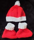 Hand Knitted Newborn Baby Christmas Hat And Booties
