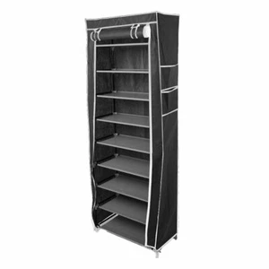 10 Tiers Shoe Rack with Cover Shoe Storage Cabinet Organizer 27 Pairs Shoe Tower - Picture 1 of 10