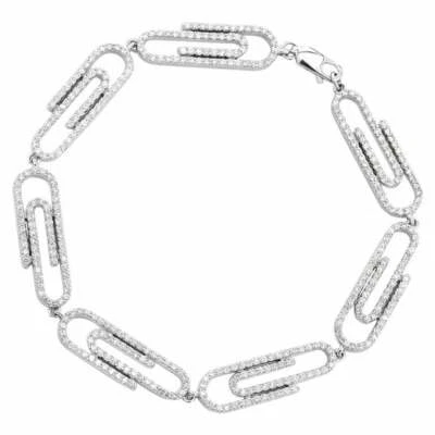 Clipe de papel redondo de zircônia cúbica de 3,75 quilates design link com pulseiras de prata 925 - Imagem 1 de 4