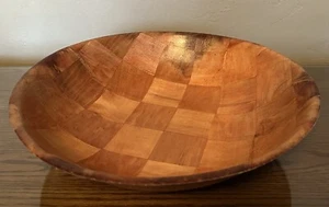 Vintage Woven Wooden Bamboo 15.75” Diameter Serving Salad Bowl - Picture 1 of 9