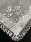 Handkerchief In Linen Hand Embroidered and Valencienne Lace Monog. “IH”