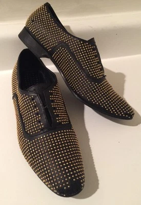 Saint Laurent Black Lace-Up Studded Loafers Sz 38.5  8.5 Gold Oxfords Shoes - Image 1 of 4