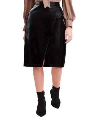 Falda sobrepelliz de cuero sintético negra para mujer Bcbgmaxazria L88716 talla S Foto 1 de 4