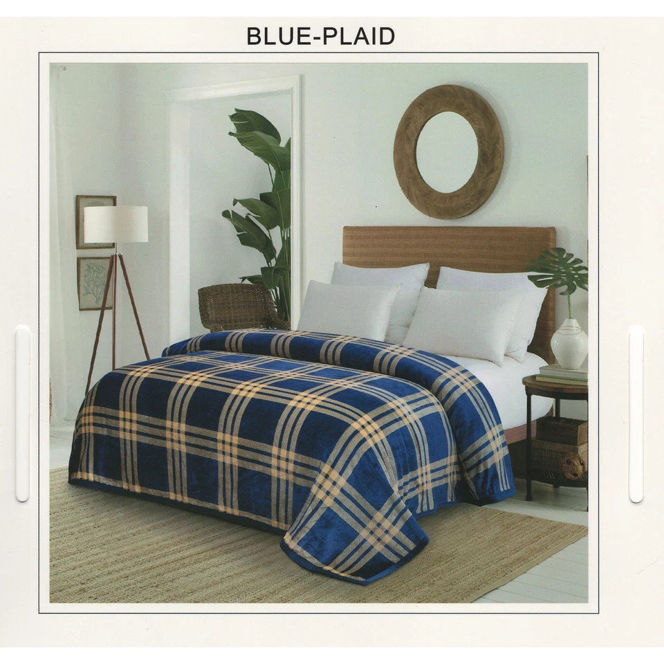 Serafina Plaid Blanket Blue & Soft Yellow - King Size - Perfect for Winter - Image 1 of 1