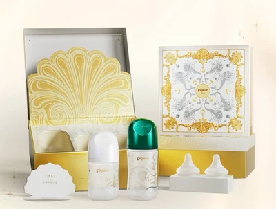 Conjunto de presente de alimentação de mamadeira de vidro para bebê de vidro pombo com revestimento de silicone - Imagem 1 de 4