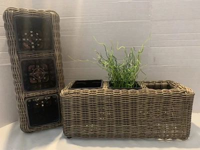 2 Poly Rattan Rectangular Balcony Flower Planter Box  20' x 8' Metal Frame - Image 1 of 4