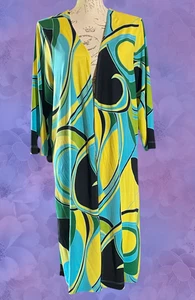 Retro Carolyn Strauss Womens 1X Open Front MCM Abstract Print Boho Duster Cover - Picture 1 of 6