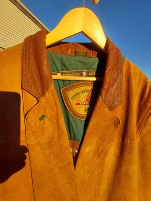 Fabuloso Casaco Vintage Outback Vermelho Camurça e Couro Flanela Forrado! Grande masculino. - Imagem 1 de 4