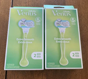 Neu 2x Gillette Venus Extra Smooth Damen Rasierer Griff + 2 Klingen Nachfüllpackungen - Bild 1 von 5