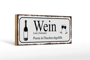 Holzschild Spruch 27x10 cm Wein Poesie in Flaschen Holz Deko Schild wooden sign - Picture 1 of 5
