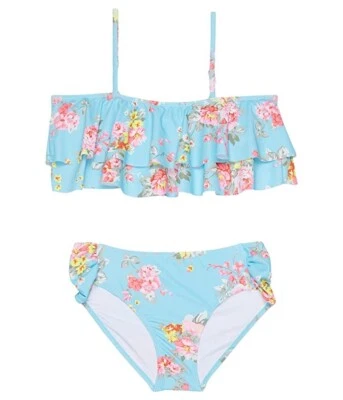 Conjunto de bikini bandeau con volantes de jardín azul paraíso Seafolly L38214 para niños talla 12 Foto 1 de 2
