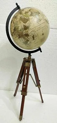 Antique Nautical World Map Table GLOBE ORNAMENT With Wooden Tripod Stand • 110.63$