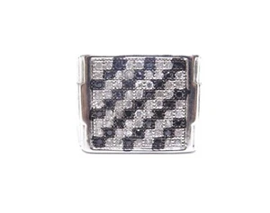 Anillo conjunto de puntas de circonita cúbica blanca y negra corte redondo de plata .925 para hombre - Imagen 1 de 5