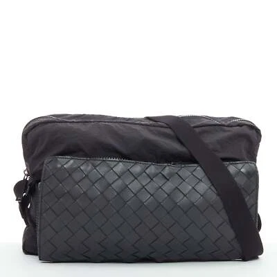 BOTTEGA VENETA Intrecciato Foldable black nylon woven leather messenger bag - Image 1 of 4