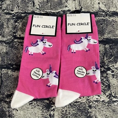 Fun Circle Women's Shoe Sz 5-10 Socks 2 Pair of Pink Unicorn Socks - Image 1 of 4