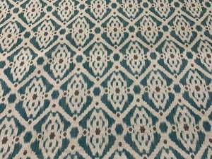 Tela ciega cortina francesa pequeña Ikat azulada/gris/avena 280 cm de ancho - Imagen 1 de 4
