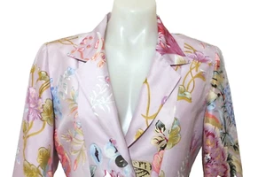 Renato Nucci Jacket Womens EUR 42 US 8-10 Med 100% Silk Pink Floral 3/4 Sleeve - Picture 1 of 9