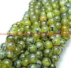 6/8/10mm Natural Yellow Dragon Veins Agate Round Gemstone Loose Beads 15''