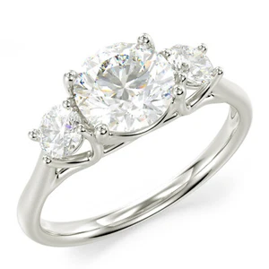 Solid 14K Solid White Gold Round Cut 3 Three Stone Engagement Promise Ring - Picture 1 of 8
