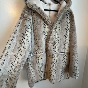 Faux Fur / Leather Reversible Coat, Sz Large, Leopard, Large Pockets (Read Info) - Picture 1 of 13