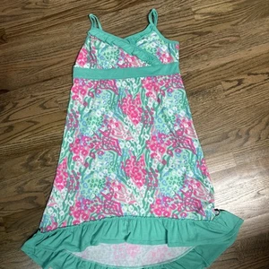Justice Girls Sleeveless Nightgown 14 Green Pink Tropical Hi-Low Ruffled Midi - Picture 1 of 6