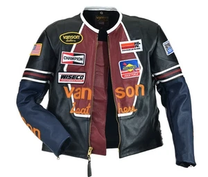Vanson One Star Black  Red Leather Motorcycle Racing Jacket Cowhide Biker Jacket - Picture 1 of 7