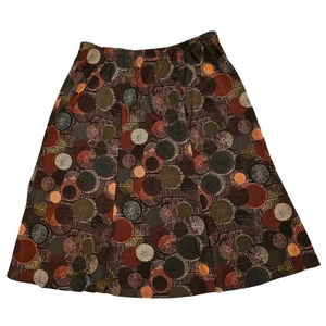 VTG Elementz Skirt Brown Multi Circle Print A Line Midi Elastic Waist Women's XL - Picture 1 of 5