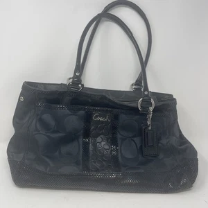 Coach Signature Black Convertible Shoulder Bag Zipper Pockets - Picture 1 of 17