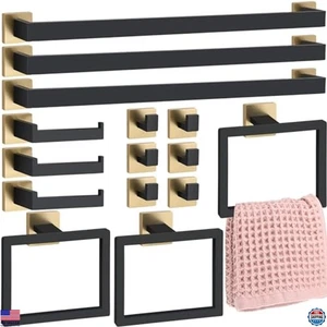 Gisafai 15-Pc Bathroom Hardware Set � Black Gold Stainless Steel - Picture 1 of 6