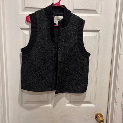 Chaleco Anthropologie Acolchado Botón Frontal Negro Cuello Acanalado Mangas Mujer L Foto 1 de 4