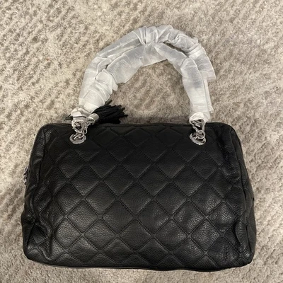 Calvin Klein Quilted Black Leather Satchel Signature Lining Tassel NWOT - Image 1 of 4