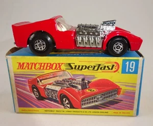 Matchbox Superfast Nº 19B Road Dragster rojo oscuro "8" transversal en caja "H" - Imagen 1 de 9