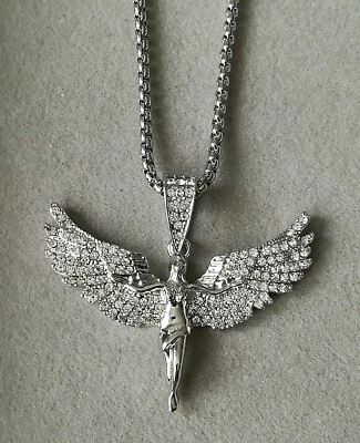 Engel Schutzengel Anhänger Mit Halskette Silber Glitzer Glücksbringer Flügel - Bild 1 von 2