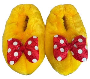 MINNIE MOUSE Plush Slippers YELLOW Red Bows Adult Medium 7.5-8.5 - Picture 1 of 4