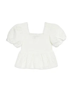 Aqua Girls' Eyelet Smocked Puff Sleeve Top, Big Kid - Exclusive - Picture 1 of 1