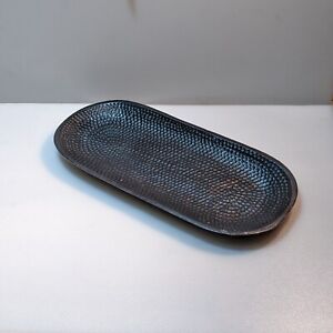 Unbranded Oval Heavy Metal iron CANDLE TRAY/Plate pea print  11 7/8"