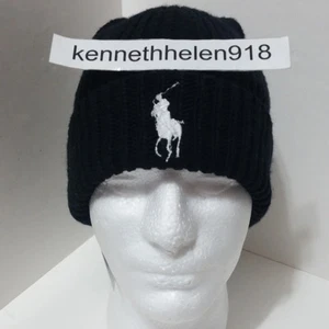 POLO RALPH LAUREN BIG PONY RIB CUFF POM POM BEANIE HAT BLACK MENS ONE SIZE - Picture 1 of 7