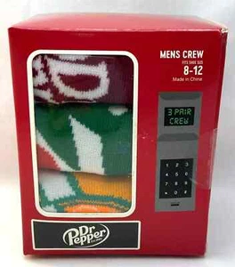 Novelty Dr. Pepper 7Up Orange Crush Crew Socks 3 Pair Men's 10-13, New - Picture 1 of 5