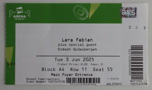 Lara Fabian / Dimash Quadaibergen Wembley Arena June 2025 Used Concert Ticket - Imagen 1 de 2
