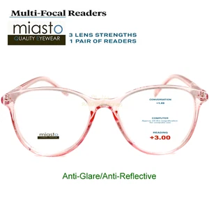 GAFAS DE LECTURA DE LECTOR DE COMPUTADORA MULTIFOCAL MIASTO + 3.00 SIN LÍNEA ANTIRREFLEJO ~ ROSA - Imagen 1 de 3