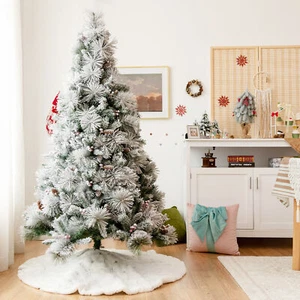 6 FT Artificial Christmas Tree Snow Flocked Hinged Xmas Tree Holiday Decor - Picture 1 of 10